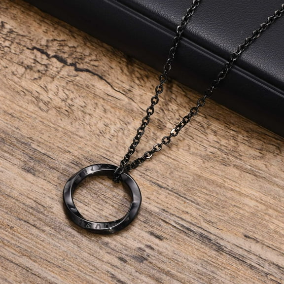 New Trendy Norse Viking Necklaces for Men, Stainless Steel Mobius Round Pendant Collar Male Gift Jewelry