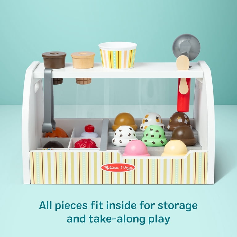 Free Shipping! Melissa & Doug Wooden Ice Cream Counter 28-Piece