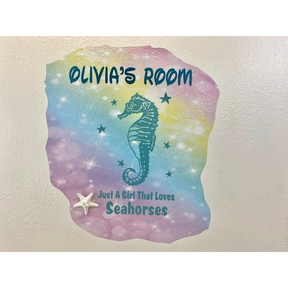 3D Bedroom Wall Decal Sticker For Girls Custom Designs With 3D Starfish Cute 3D Star Fish On Rainbow Watercolor Design - Just A Girl That Love Sea Horses - Size: 26 In X 34 In