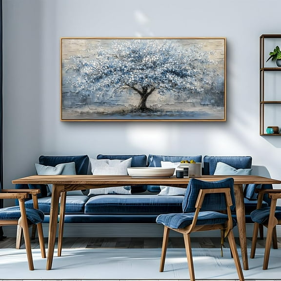 Modern Canvas Wall Art 20x40 Inches Grayish Blue Tree Abstract Painting for Living Room Bedroom Office Decor