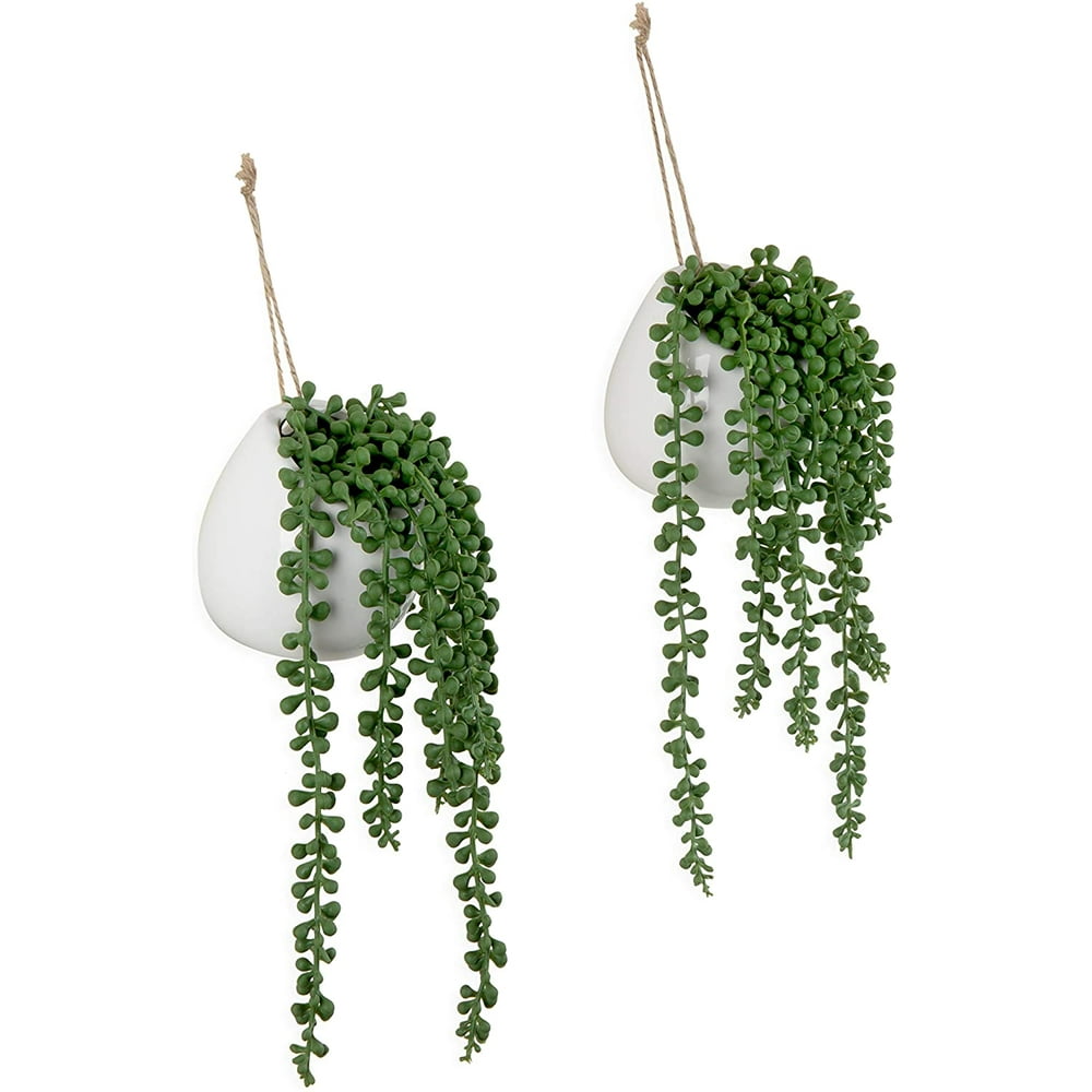 MyGift Artificial String of Pearls Plants in WallHanging Planters, 2