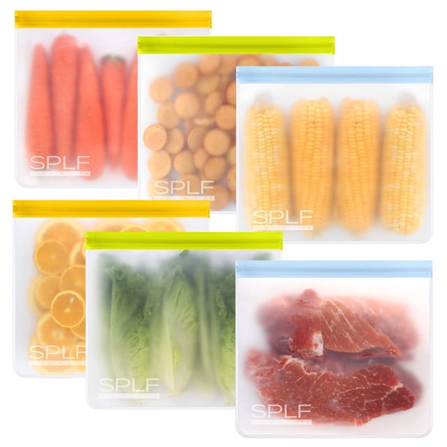 Bolsas reutilizables para almacenamiento de alimentos SPLF, 1 galón, paquete de 6, multicolores
