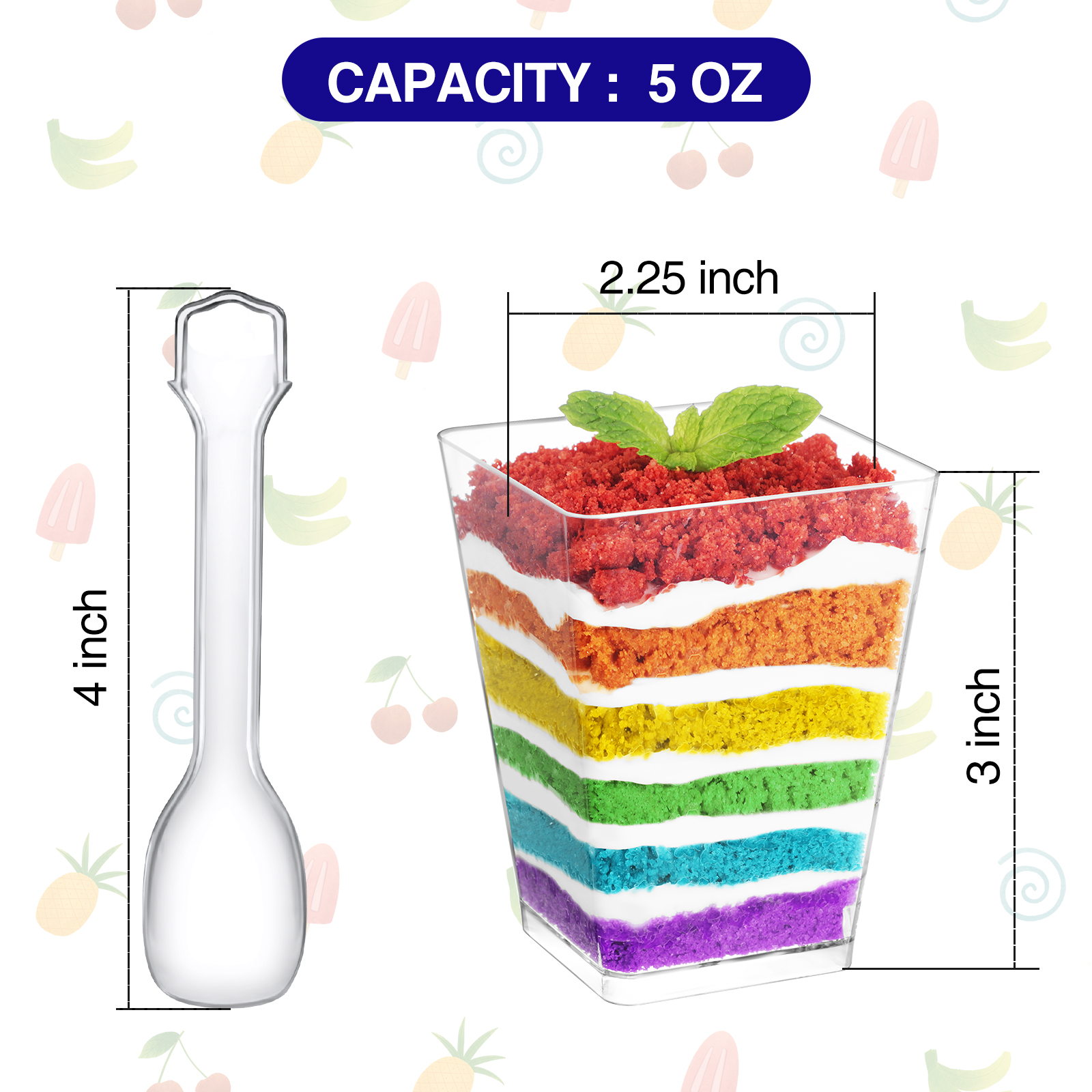 BagDream 5 Oz Plastic Dessert Cups with Spoons, 50 Pack photo 3
