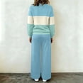 thumbnail image 4 of Womens 2 Piece Sports Set Color Blocked Full Zipper Stand Collar Jacket Wide Leg Comfy Pants Fashion Casual Suits Light Blue XXL, 4 of 6