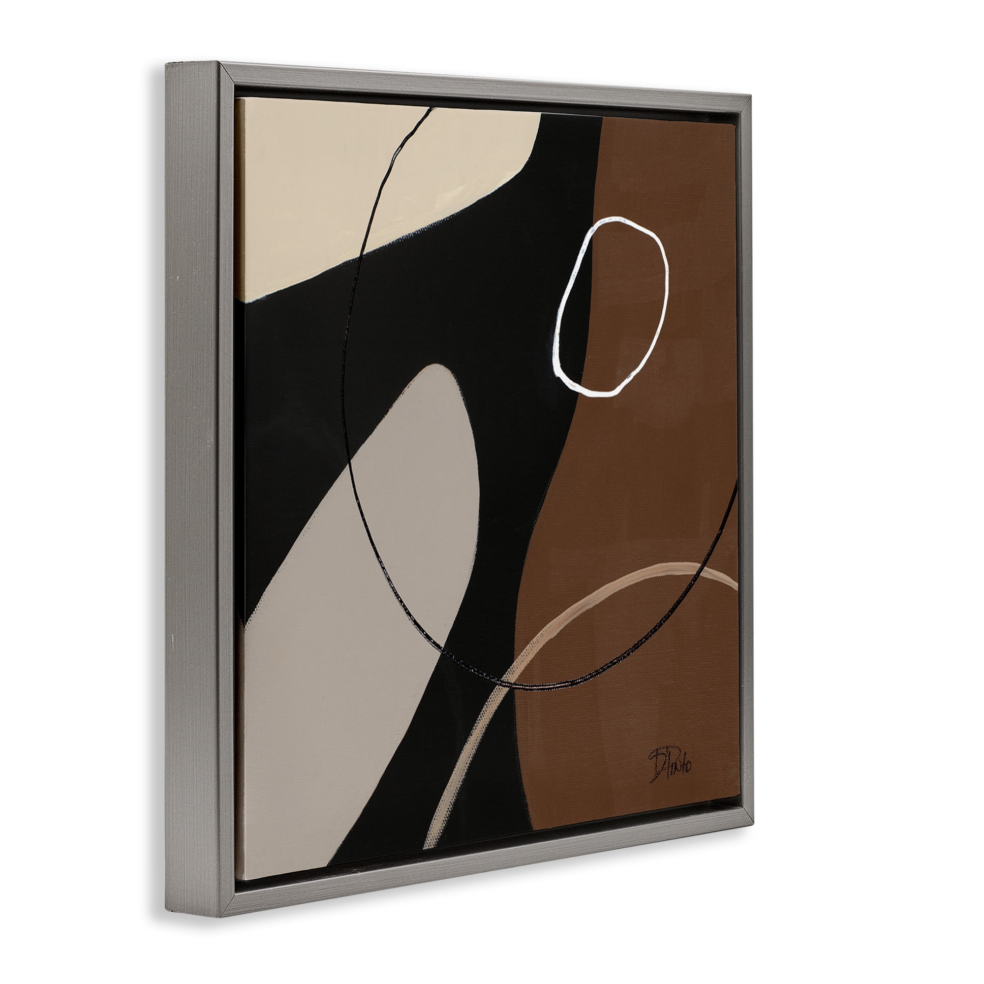 Stupell Industries Minimal Project Shapes Abstract Painting Gray Floater Framed Canvas Art Print Wall Art, 18 x 18