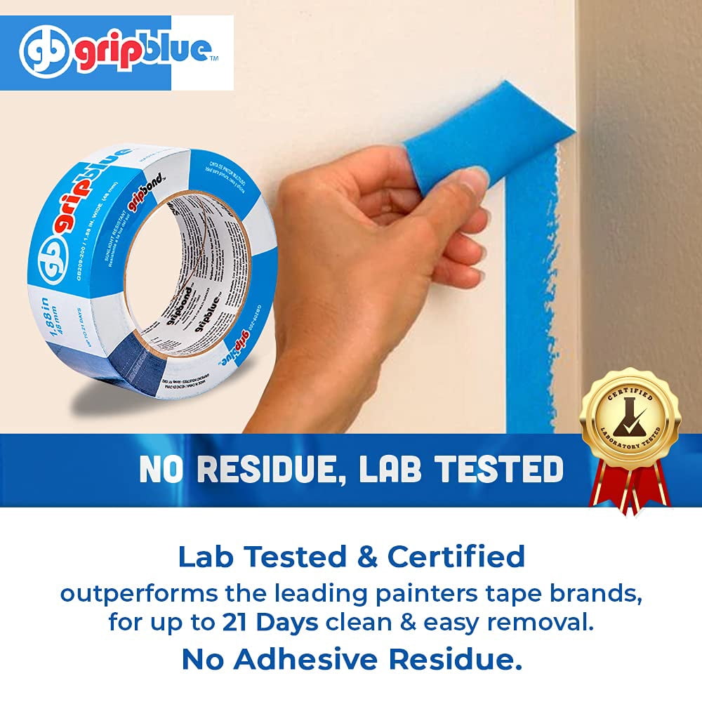 GripBlue Blue Painter’s Tape 2 Inch (1.88 in) x 60 Yards, 24 Rolls Contractor Pack, Multi-Surface Masking Tape, Clean Removal
