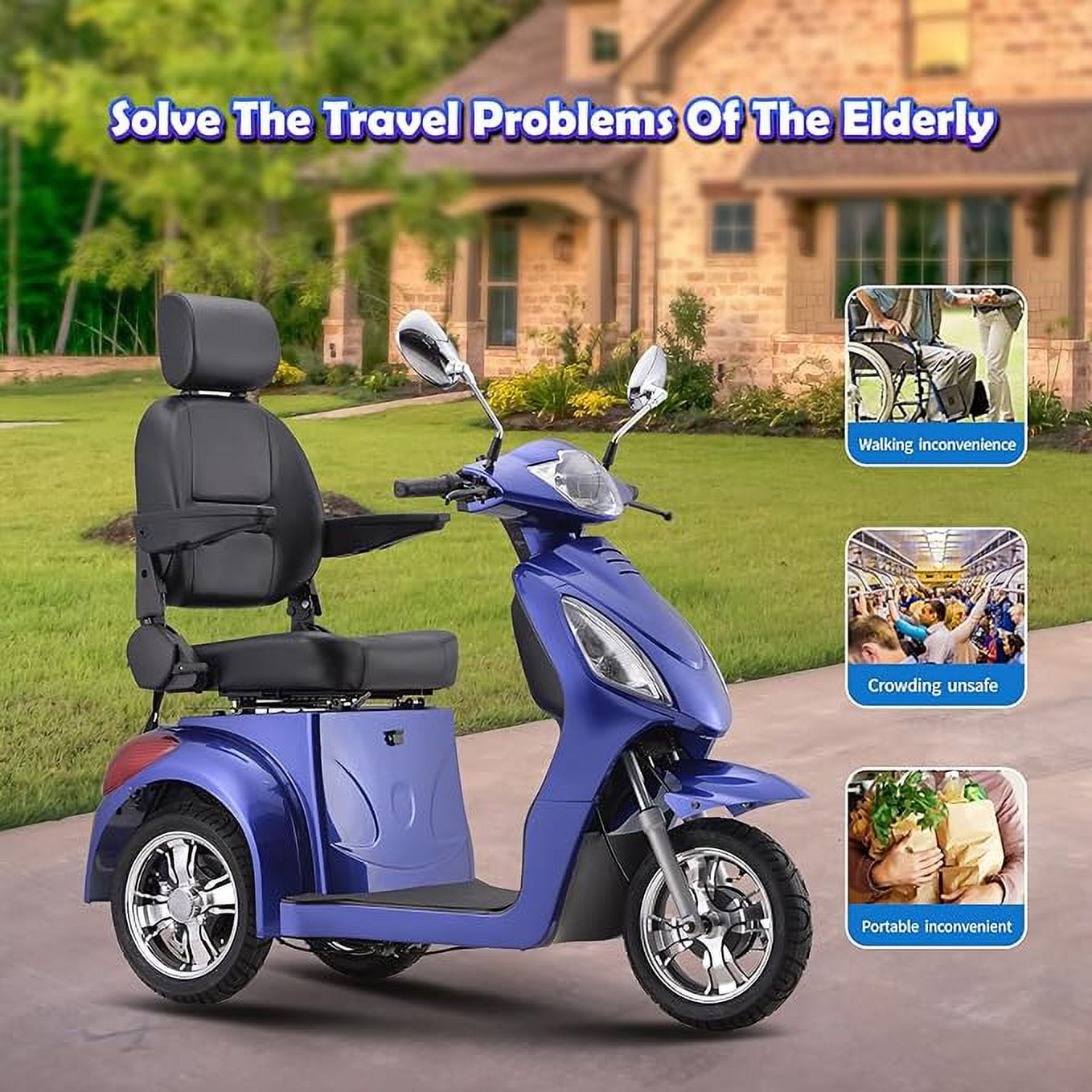 SKRT Large 3 Wheels Mobility Scooter (XW-E02), Electric Heavy Duty Wheelchair Device, 500 LBS Capacity for Seniors & Adults, Speed Adjust, Seat Extension