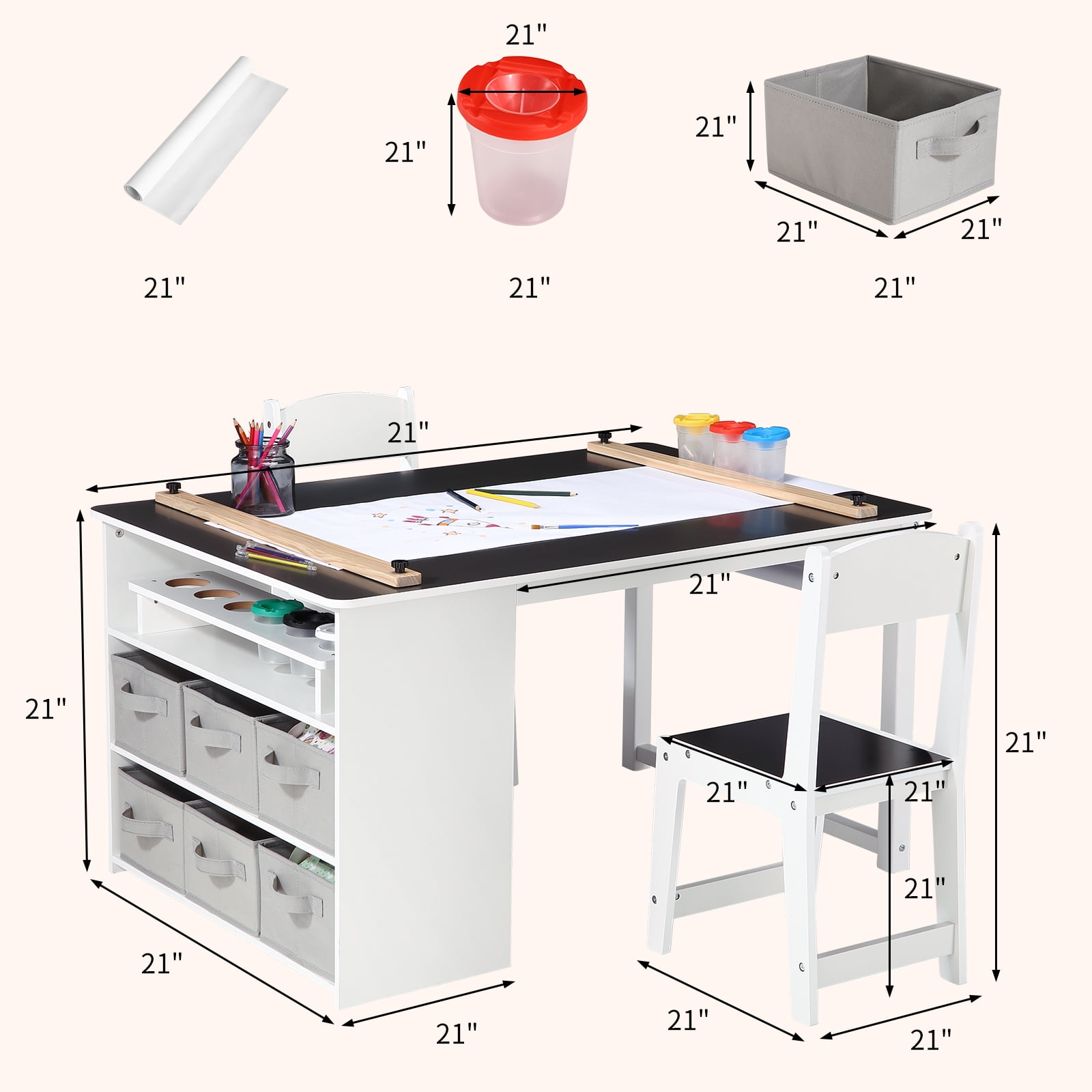 Kids Art Table Set Drawing Table with 2 Chairs