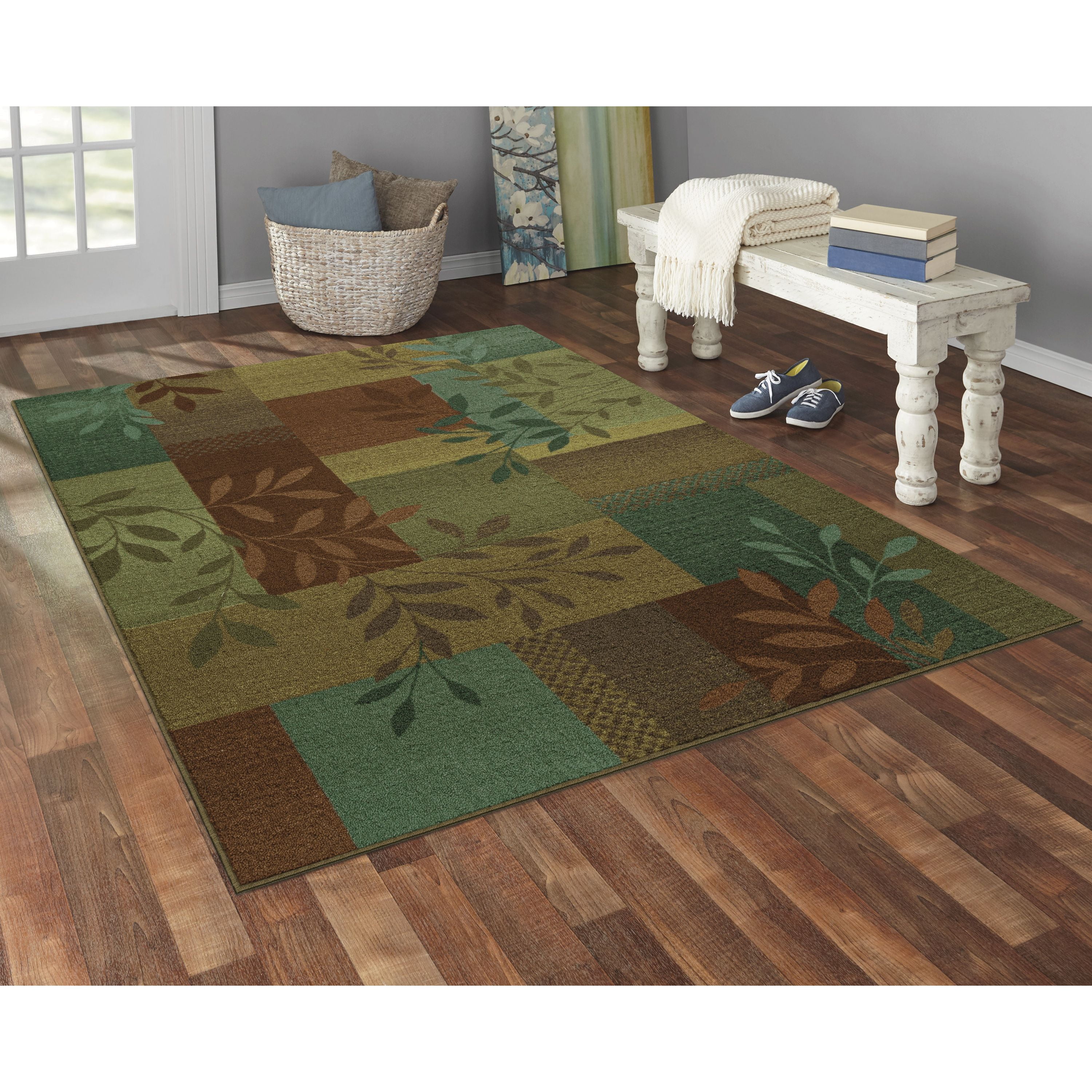 Mainstays Traditional Leaf Block Multicolor Indoor Area Rug, 5' x 7'