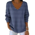 thumbnail image 4 of Sexlip Casual Loose V-neck Long Sleeve Top Striped Printed Comfortable Versatile Daily Wear Chic Top for Women Fashion Apparel Blue S, 4 of 6