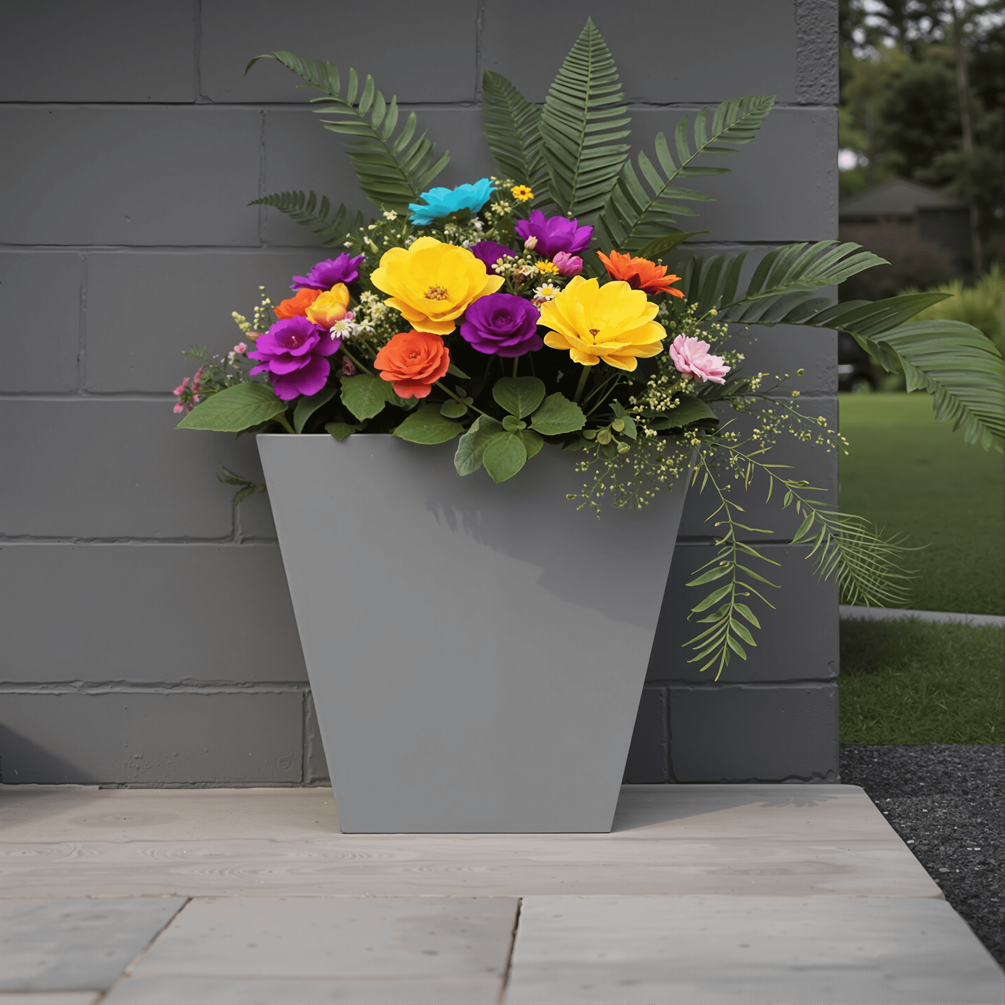 MAYEERTY 18*16*16" Gray Modern Metal Cone Planter with Drainage Hole for Outdoor Gardening, Patio & Balcony