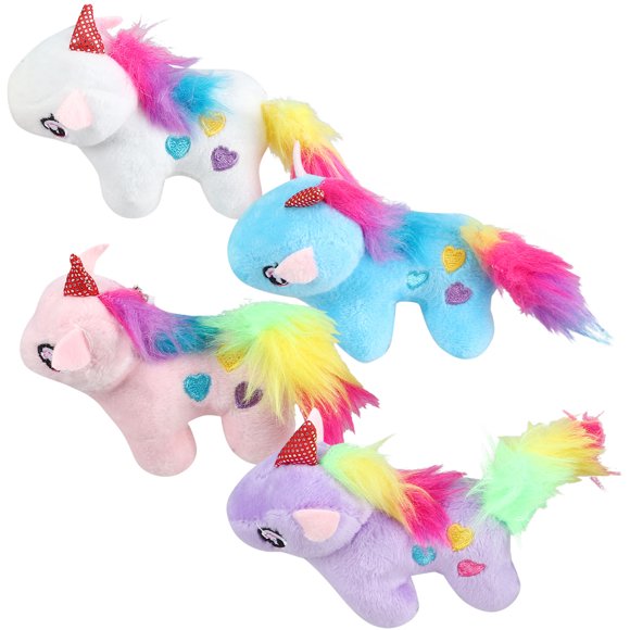 OULII 4Pcs Key Chain Pendant Unicorn Keychain Charm Assorted Color Plush PP Cotton Zinc Alloy for Birthday
