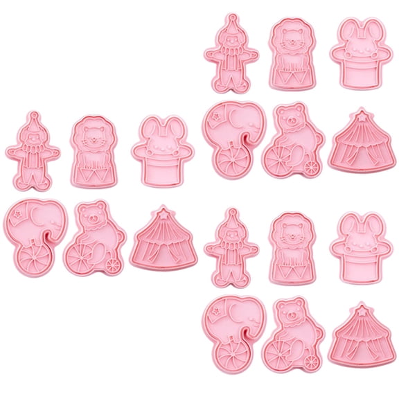 18 Pcs Plastic Cookie Stamps and Cutters Set for Baking Biscuit Molds with Circus Animal and Designs for Kids