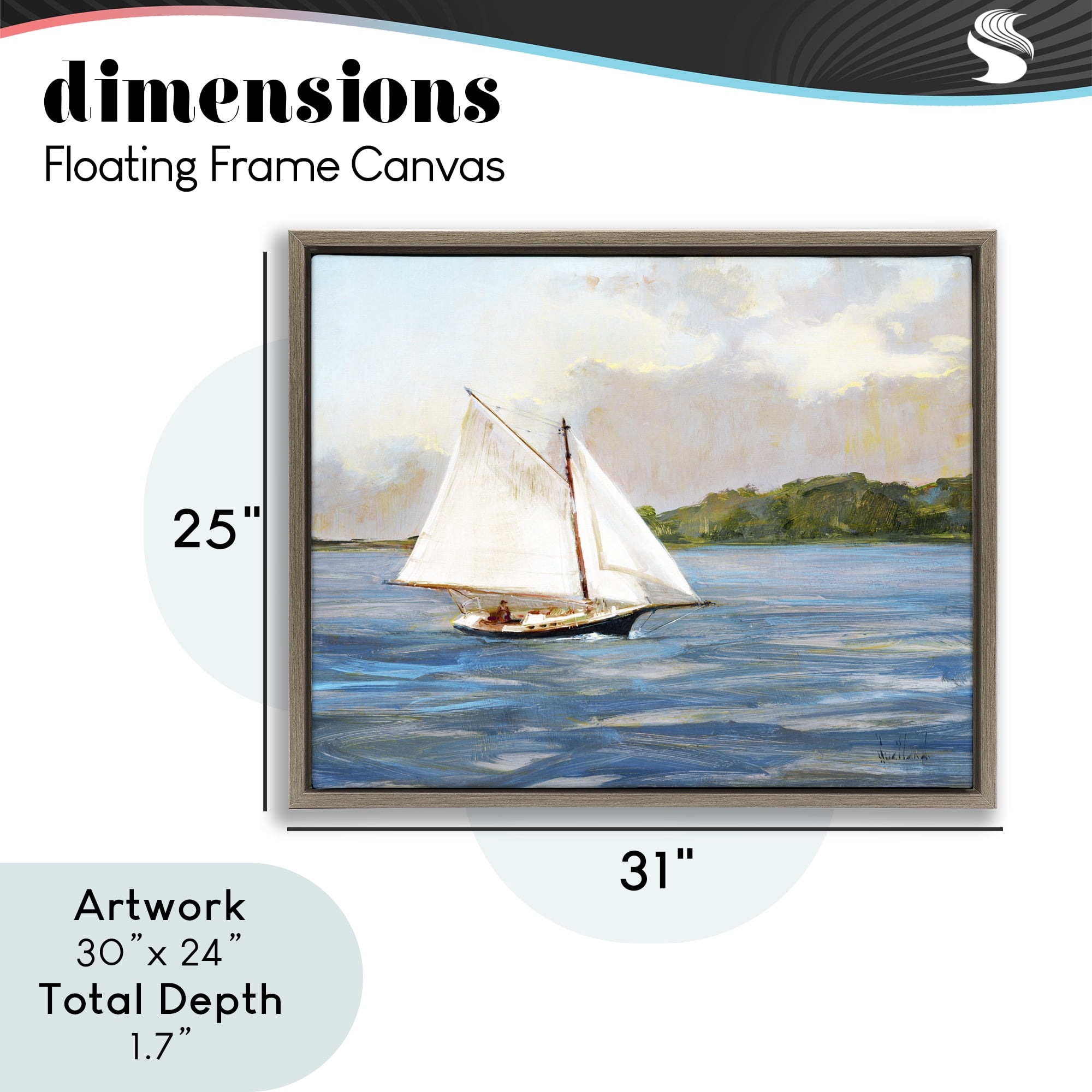 Stupell Industries White Sailboat on Calm Blue Sea Brown Framed Floater Canvas Wall Art, design by Katie Swatland