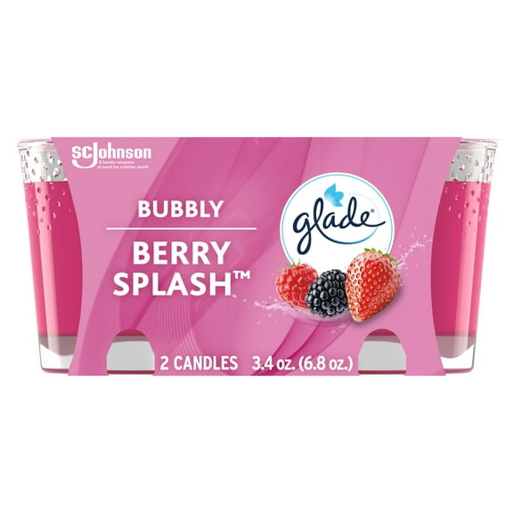Glade Scented Candle Jar, Bubbly Berry Splash, Fragrance Infused with Essential Oils, 3.4 oz, Pack of 2