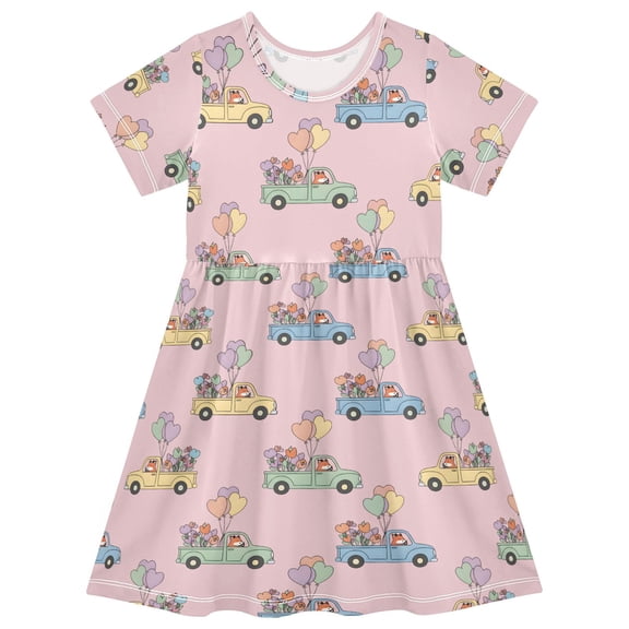 joogoo Cute Fox Driving Girls' Short Sleeve Dress Kids Dresses 5-6T
