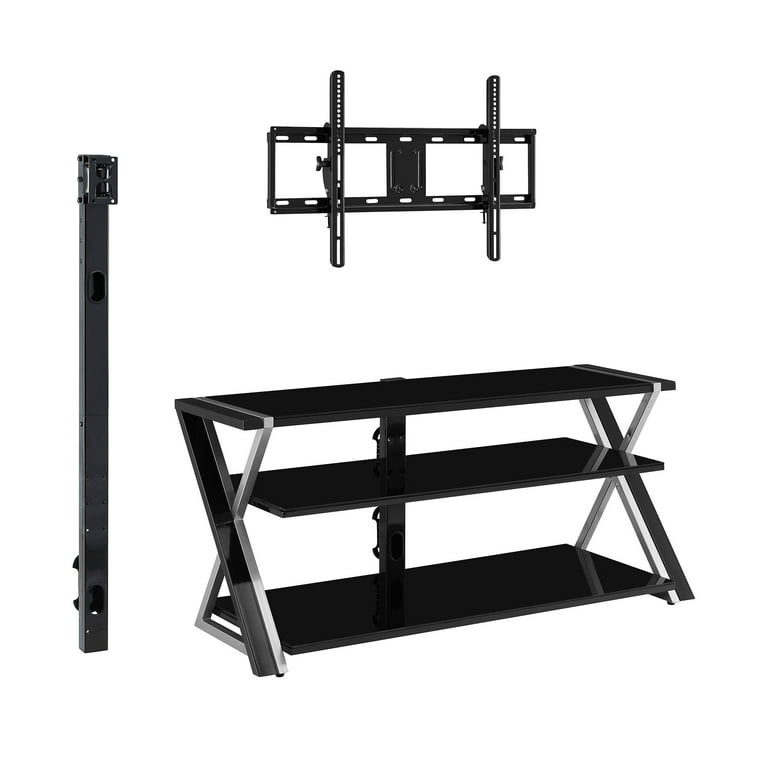 Whalen Xavier Black Glass Entertainment Center, 3-in-1 TV Stand