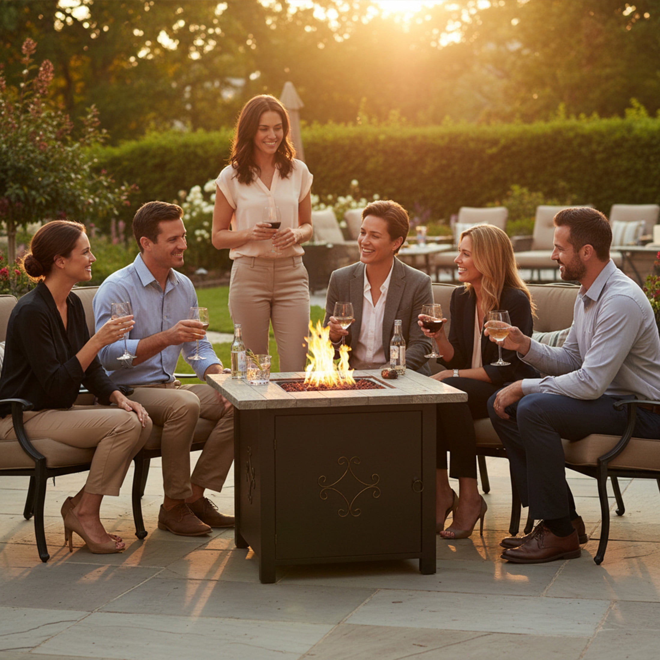 Sunnydaze 30" x 30" Square 40,000 BTU Propane Cast Stone Gas Fire Pit Table with Lava Rocks