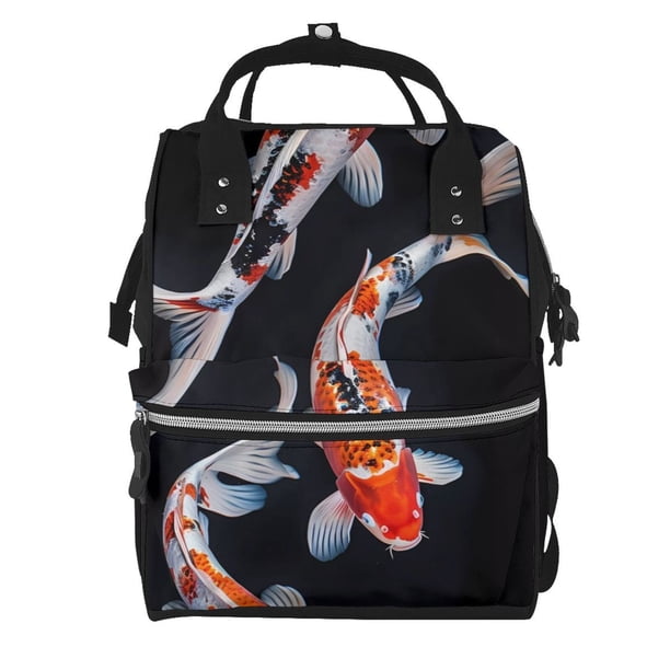 Easygdp Tricolor Koi Fish Trio para Bolsa de Bebé de Gran Capacidad con Múltiples Bolsillos, Bolsa de Pañales para Padres, Bolsa de Viaje Organizada y Elegante