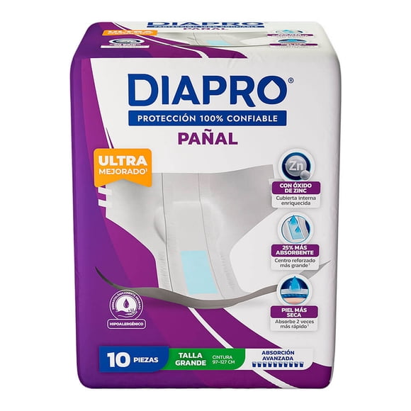 Pañales para incontinencia Diapro unisex grande 10 pzas