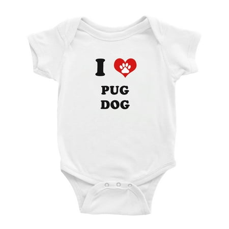 

I Heart Pug Dog Funny Baby Rompers Bodysuit (White 0-3 Months)