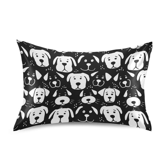 Satin Pillow Case Standard Silk Pillow Cover for Hair and Skin Envelope Closure Black White Dog Face 20"x26"