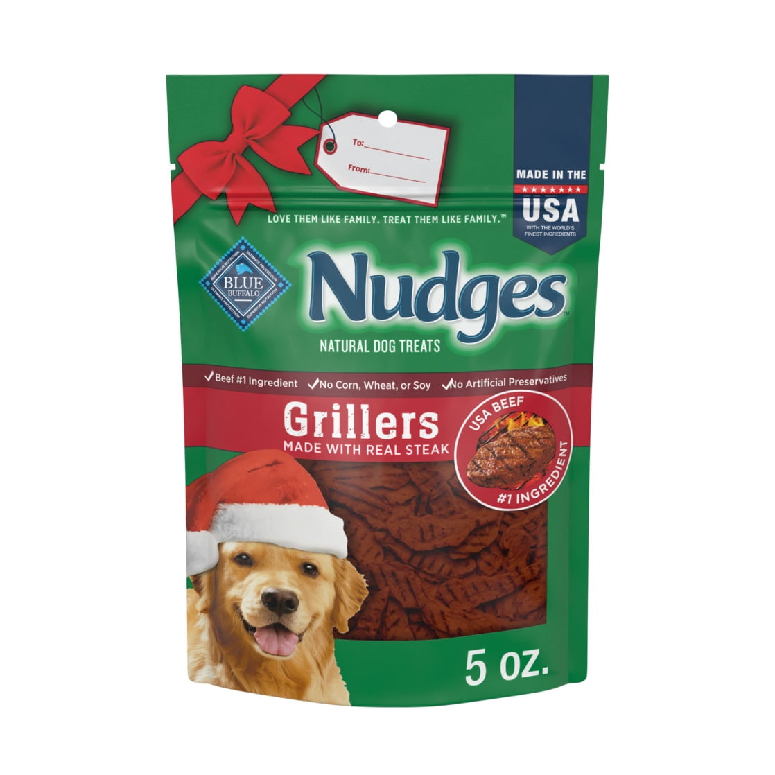 (2 pack) Blue Buffalo Nudges Steak Grillers, Natural Holiday Dog Treats, Beef, 5oz Bag