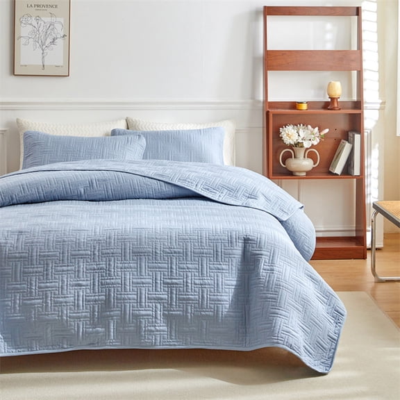 Tgbvmt Double Sided Washed Quilted Bed Cover Set, Soft Polyester Comforter with Pillowcases, Comfortable Bedding for Bedroom, Guest Rooms, Hotels, Durable and Easy-Care Set for Year-Round Use