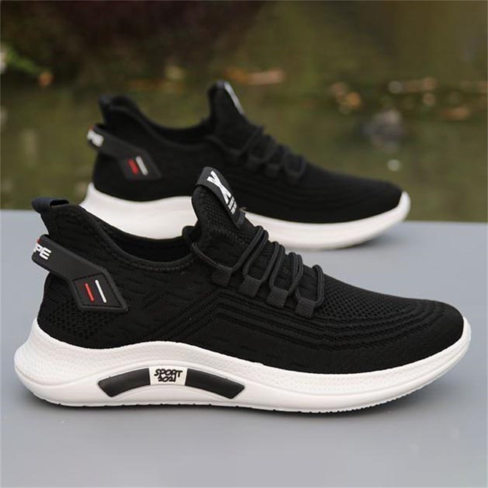 TIREOW Unisex Wide Toe Box Shoes Extra Wide Width Sneakers with Arch Support Air Cushion Road Shoes Light Tennis Gym Workout Training Shoes Walking Running Shoes (7.5, Black)