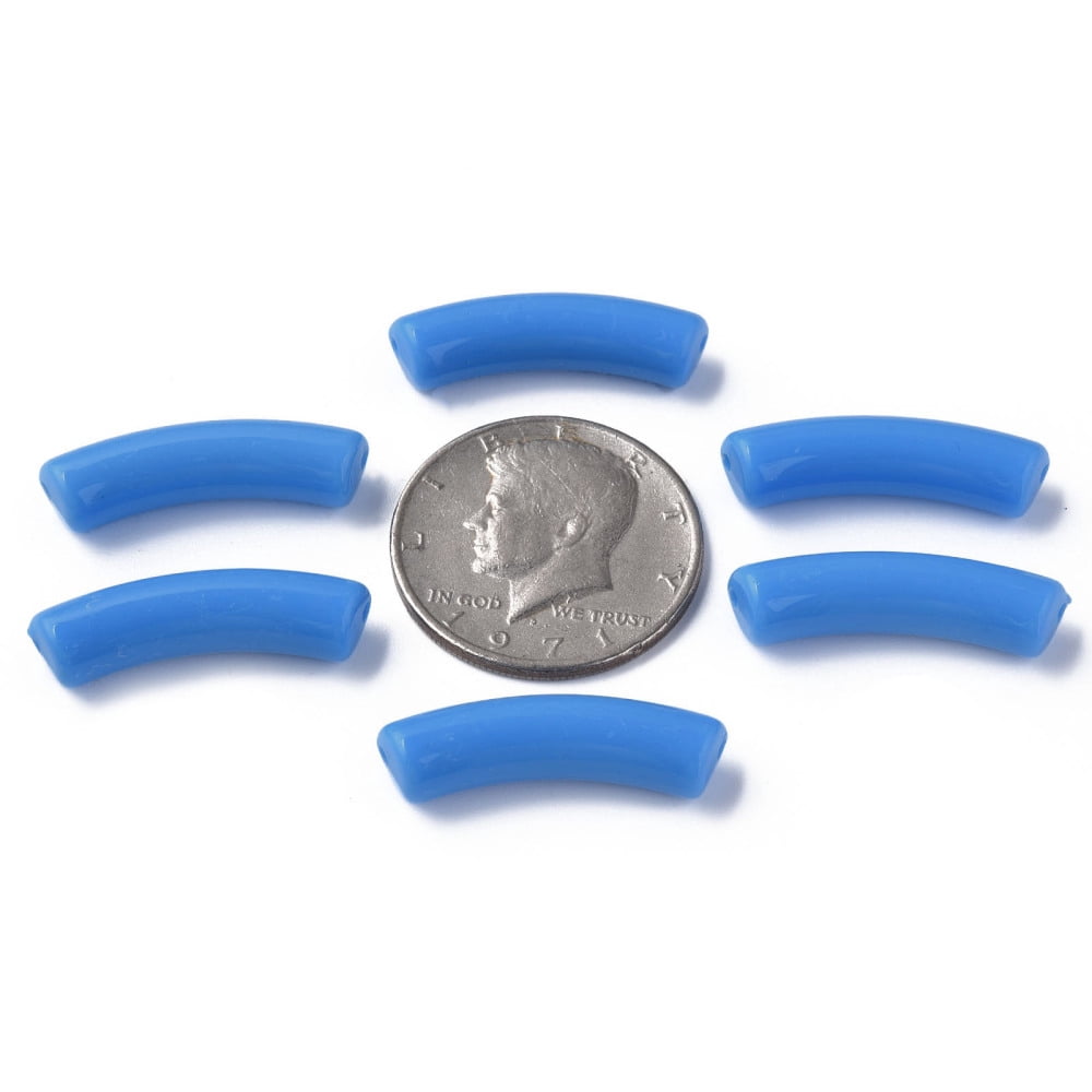 Opaque Acrylic Beads Curved Tube Dodger Blue 32x10x8mm Hole: 1.8mm