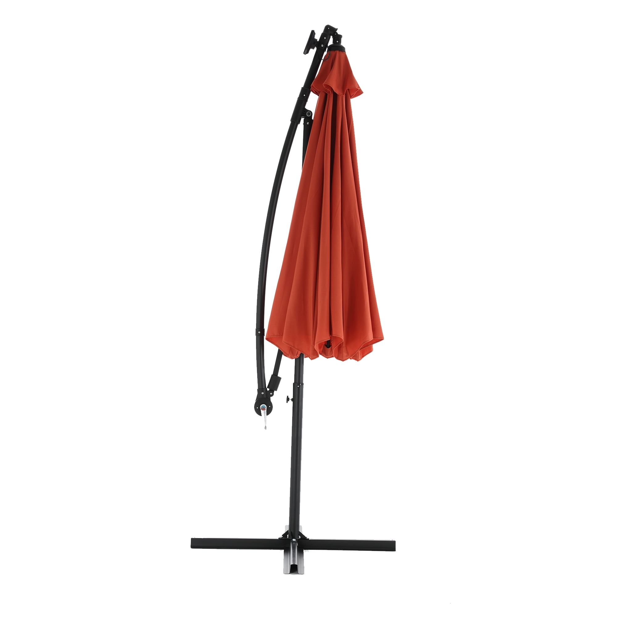Leumius 10ft Solar LED Patio Umbrella, Offset Cantilever Outdoor Umbrella with 40 LED Lights, Infinite Tilt, 360 Degree Rotation, Crank Handle for Pool Deck Garden Backyard,Orange(No Base)