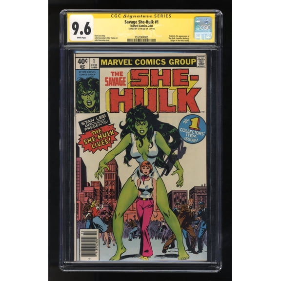 Savage She-Hulk #1 CGC NM+ 9.6 White Pages SS Signed Stan Lee! Newsstand Variant Comic Book