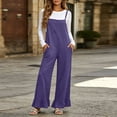 thumbnail image 2 of Hurxie Women Casual Loose Long Bib Pants Wide Leg Jumpsuits Baggy Cotton Rompers Overalls with Pockets Purple,S, 2 of 7