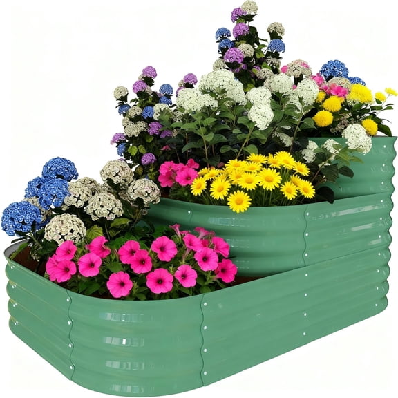 Riedhoff Raised Garden Bed Kit 3 Tiered Galvanized, 60.6 x 42.1 x 30.7 Inch, Green