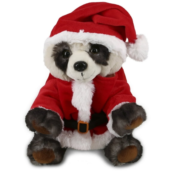 DolliBu Santa Squat Panda Bear Stuffed Animal Plush Toy - Super Soft Plush Dress Up with Red Santa Claus Outfit, Cute Wildlife Holiday Christmas Gift - 10 Inches