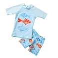 thumbnail image 4 of ATOGUTA Boys Two Piece Rash Guard Swimsuits Kids Short Sleeve Swimwear Sets Bathing Suit with Sun Hat Blue, Size 2T-9, 4 of 4