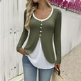 thumbnail image 2 of Hueook Womens Spring Tops Oversized Peplum Tops Women's Long Sleeve Top Temperament Splicing Fake Two-piece Long Sleeved T-shirt Fashionable Waist Cinching and Basic Shirt Army Green M, 2 of 7