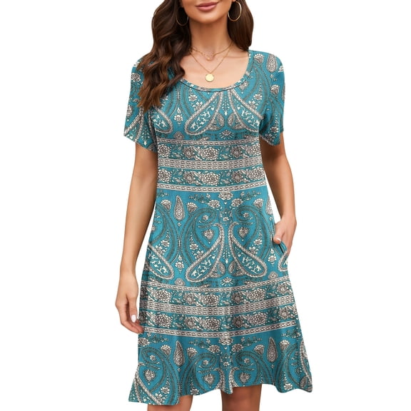 TARAINYA Summer Dresses for Women Casual Short Sleeve Swing Mini Dress Loose Fit Pullover Dress with Pockets