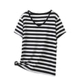 thumbnail image 3 of Lumosvexa Summer Womens Graphic T-Shirt for Women Casual Short Sleeved Shirt Tops Fashionable Crew Neck Stripe T Shirt White Size M, 3 of 10