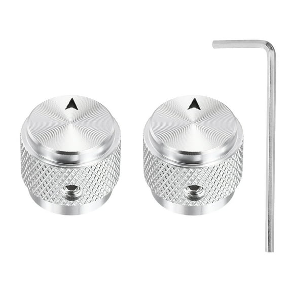 Uxcell 2 Pcs Aluminium Potentiometer Knobs, 1/4"(6mm) IDx5/8"(15mm) ODx1/2"(13mm) Height Universal Volume Tone Control Knobs for Guitar, Bass, Arrow Indicator, Silver