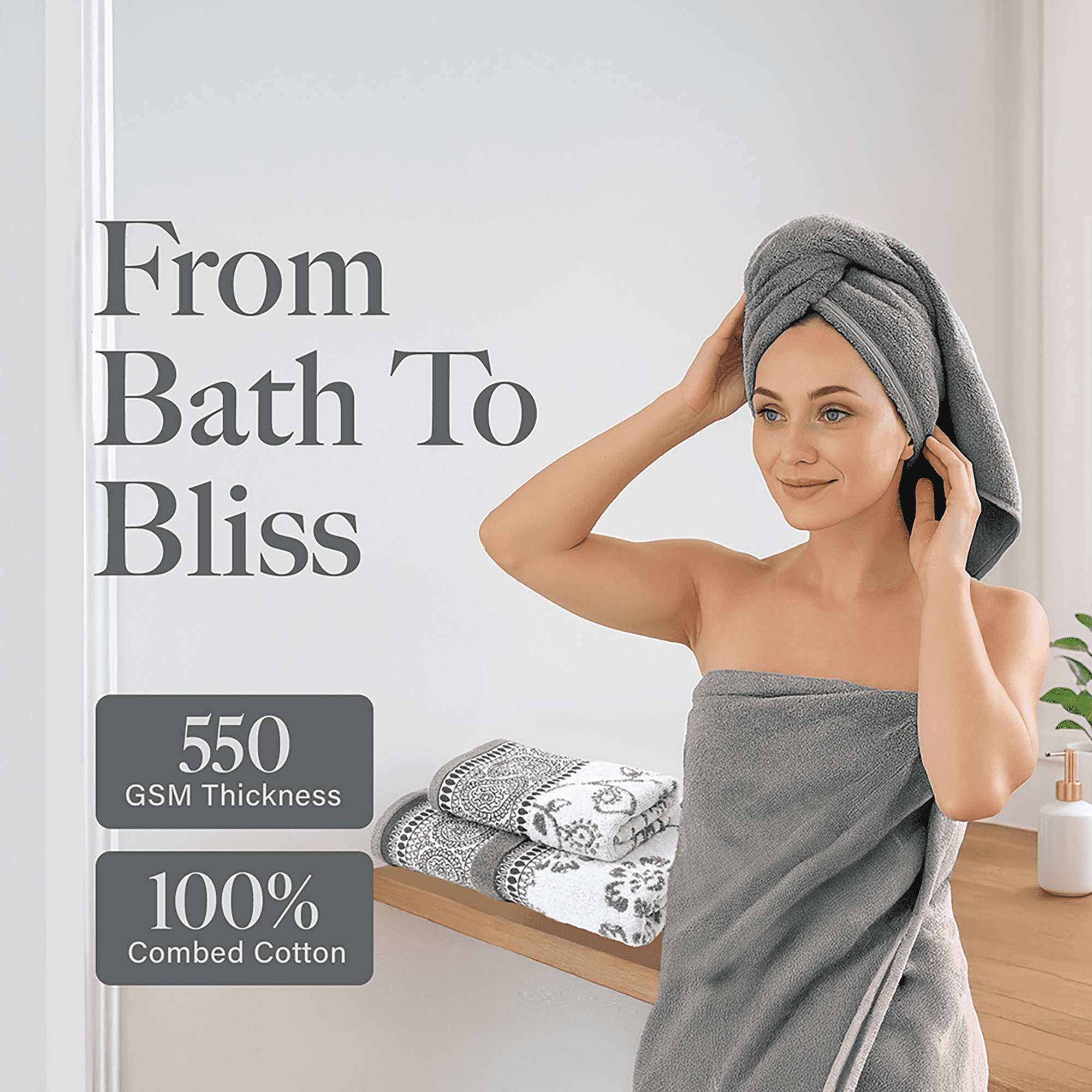 Modern Threads Ophelia 6-Piece Cotton Bath Towel Set, Stone