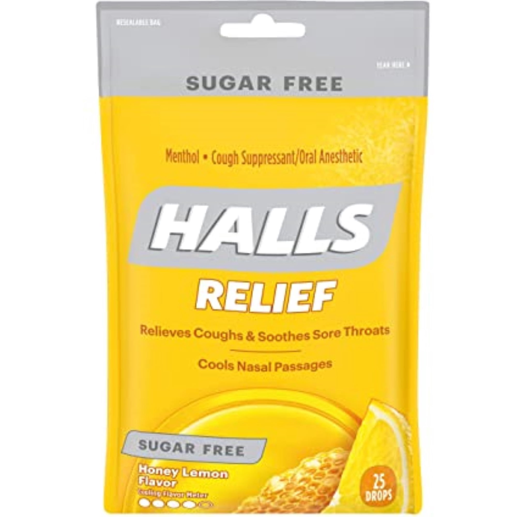 Halls Mentho-Lyptus Drops Sugar Free Honey-Lemon 25 Each
