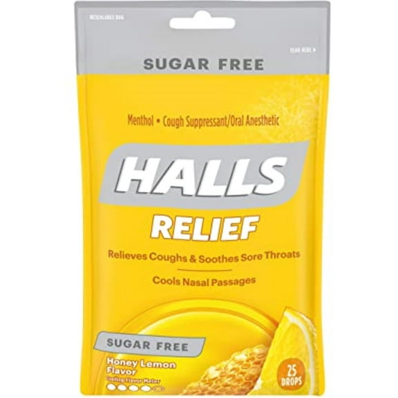 Halls Mentho-Lyptus Drops Sugar Free Honey-Lemon 25 Each
