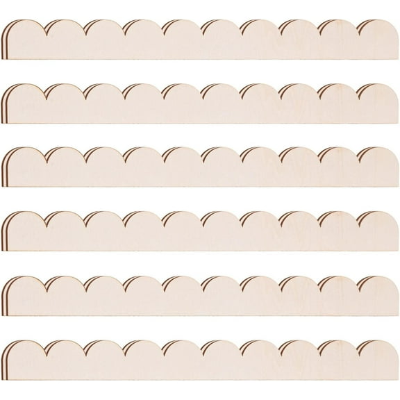 Triani 6Pcs Unfinished Scalloped Decorative Wood Trim Scalloped Wood Trim Cute DIY Scalloped Edge Decorative for Home Wall Cabinet Shelf and Window Door