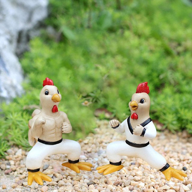 2x figuras de pollo decoración de pollo patio lindo ornamento de arte estatua al aire libre estatua divertida para de planta césped al aire