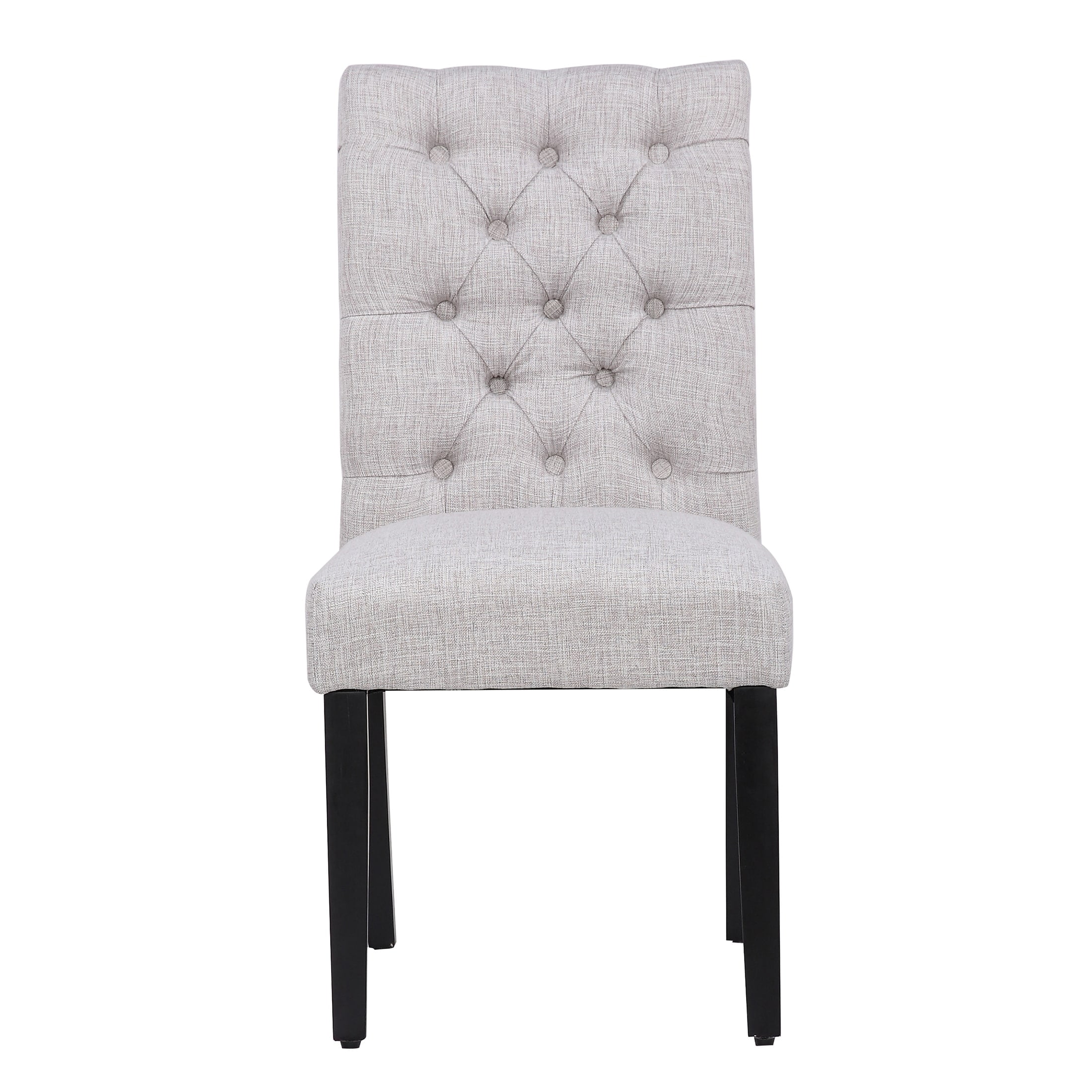Polytrends Grandview Tufted Upholstered Linen Fabric Dining Chair Light Gray