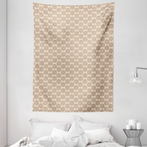 Brown Mandala Tapestry, Primitive Floral Mandala Art with Repeating Arabesque Style Motif, Wall Hanging for Bedroom Living Room Dorm Decor, 60W X 80L Inches, Eggshell Chocolate, by Ambesonne