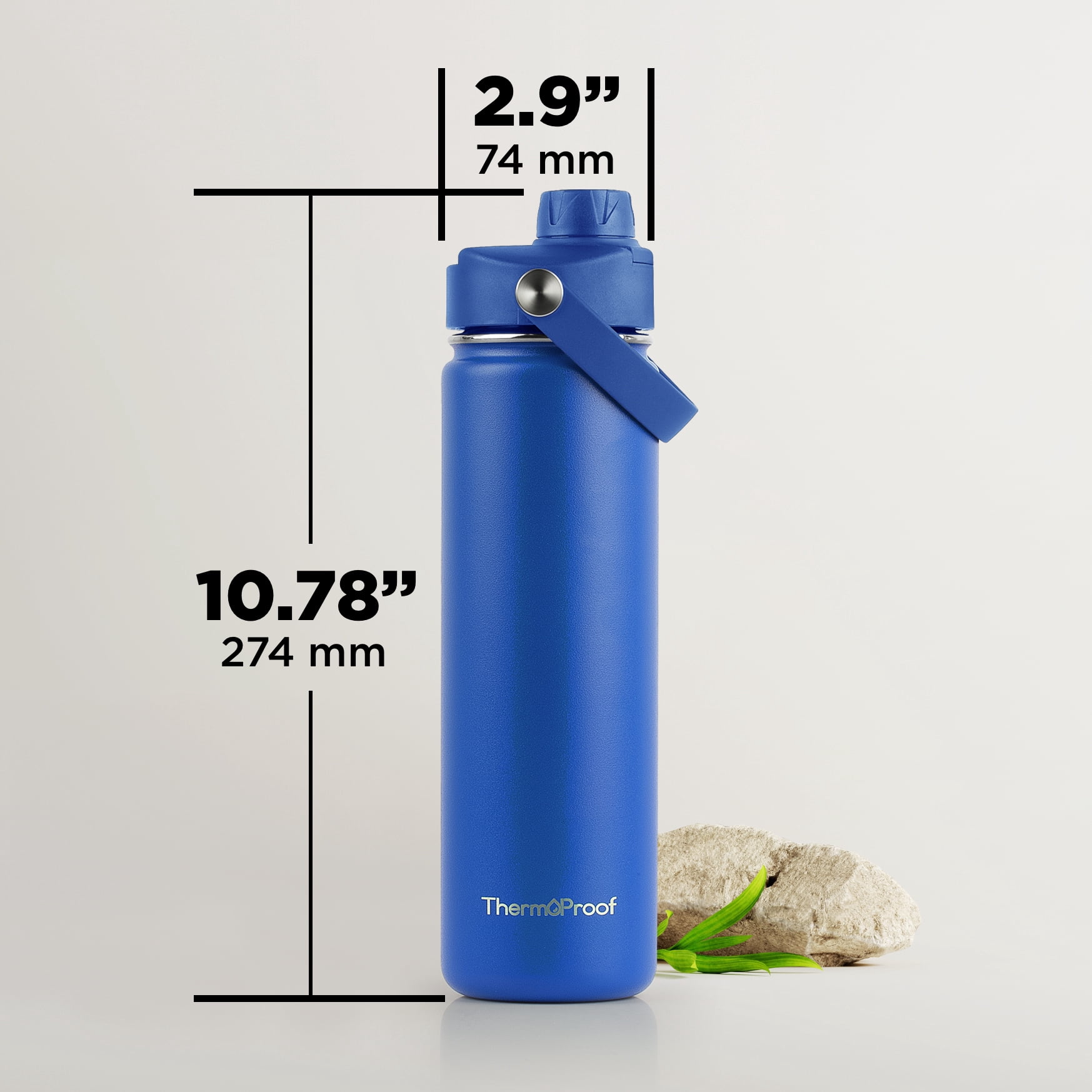 ThermoProof Insulated Stainless Steel Water Bottle 22oz, Leakproof Spout & Chug Lid, Keeps Cold 24H Hot 12H, Reusable Wide Mouth Bottle