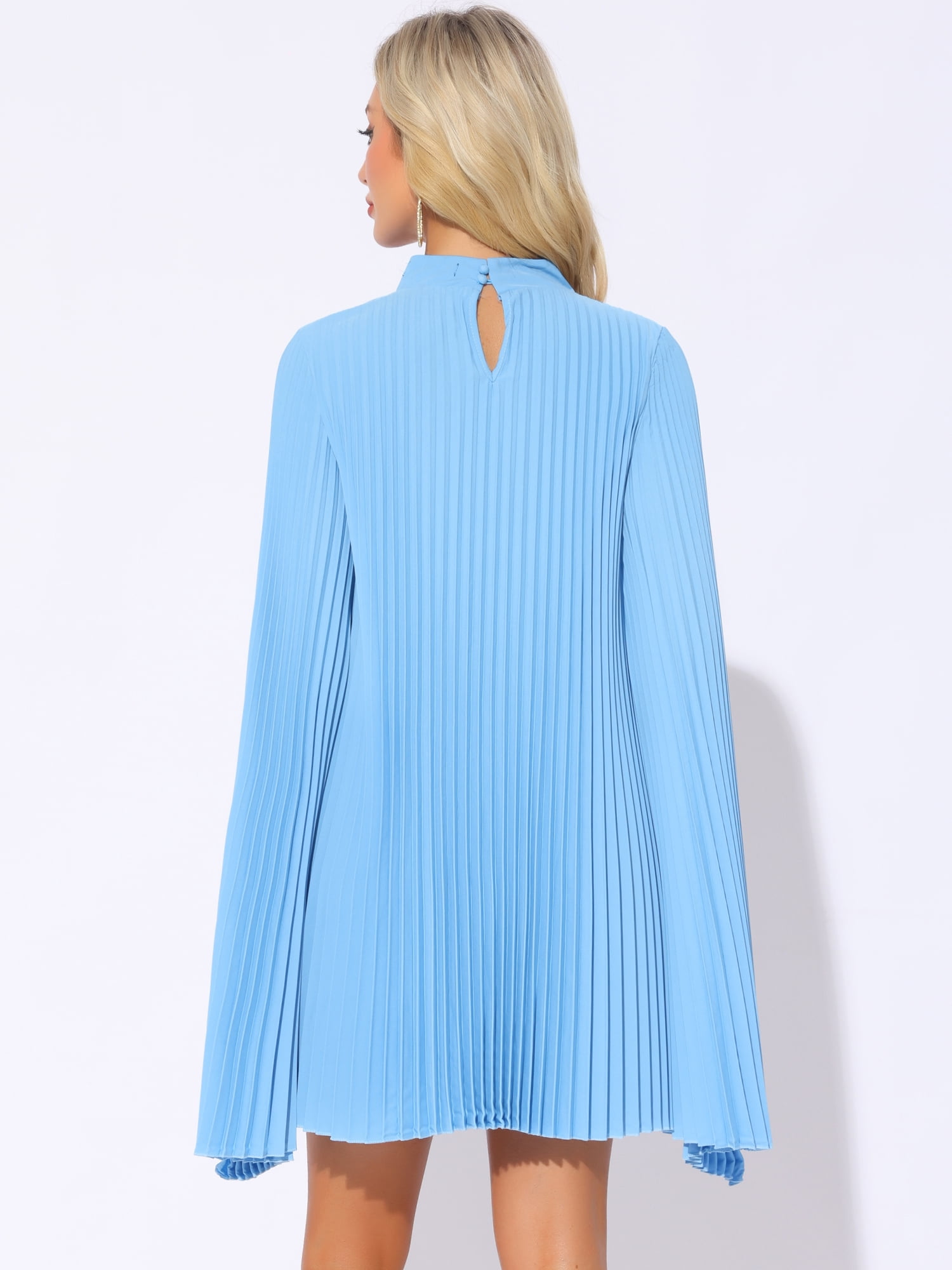 DARING DIVA Flowy Cloak Sleeve Cape Pleated Chiffon Dress S Blue