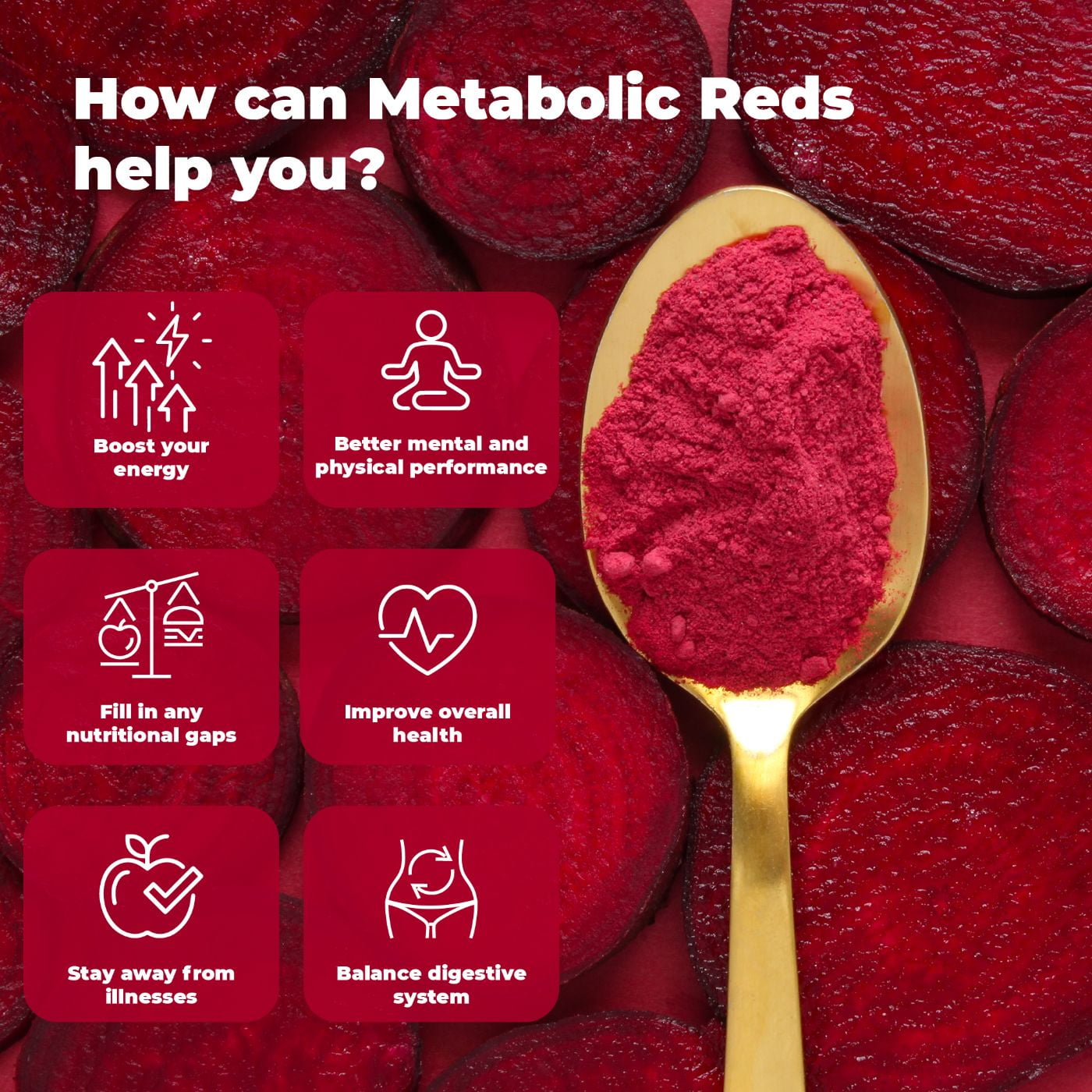 Reds Superfood Powder with Probiotics, 5 Digestive Enzymes, Beets & Ashwagandha Powder - Boost Drink for Body’s Detox & Cleanse by PureHealth Research